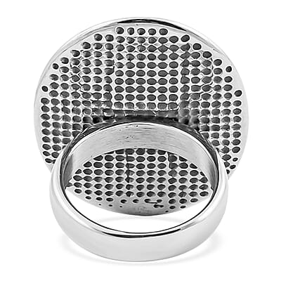 Yellow Tigers Eye 50.00 ctw Oval Ring in Stainless Steel (Size 7.0)