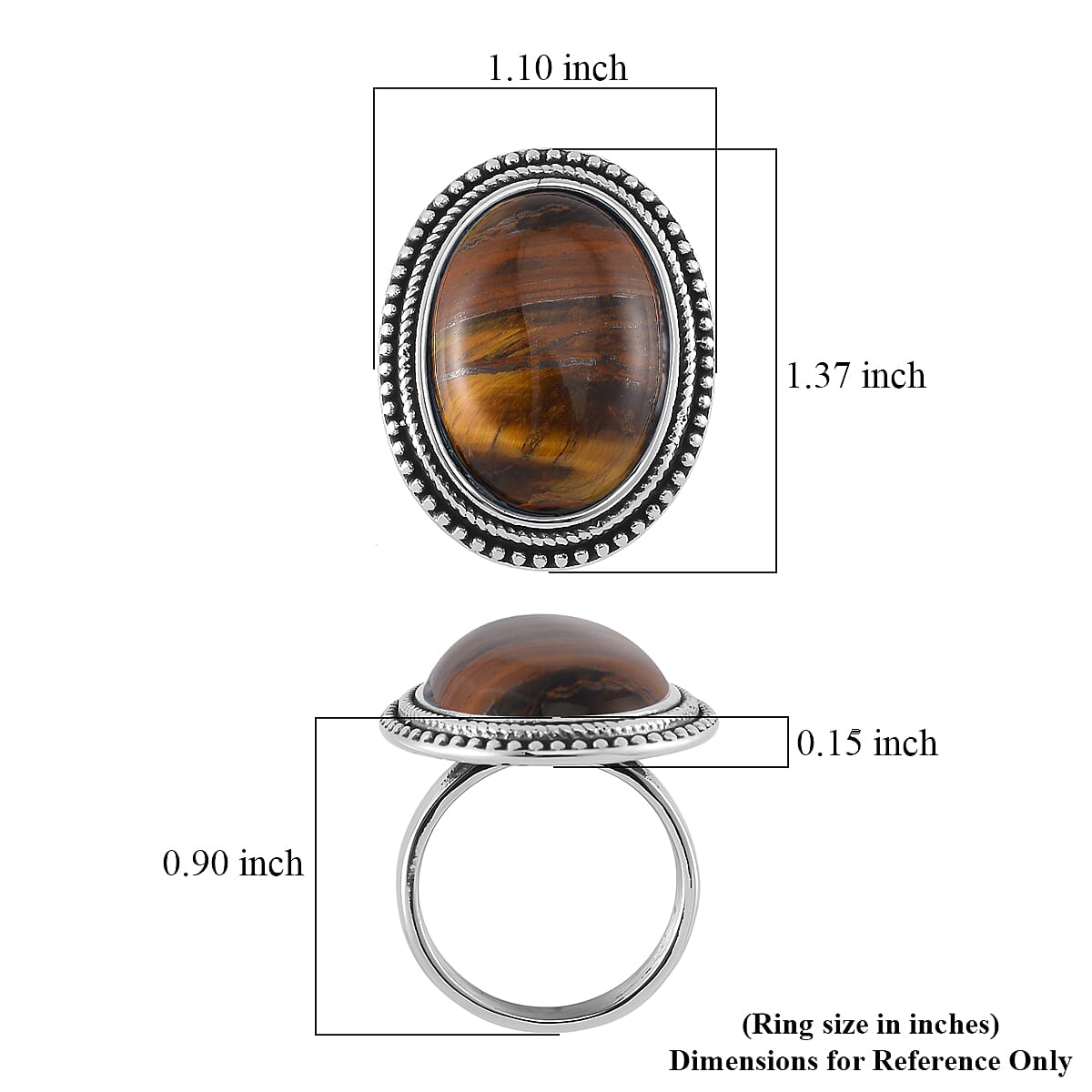 Yellow Tigers Eye 50.00 ctw Oval Ring in Stainless Steel (Size 9.0)  image number 5