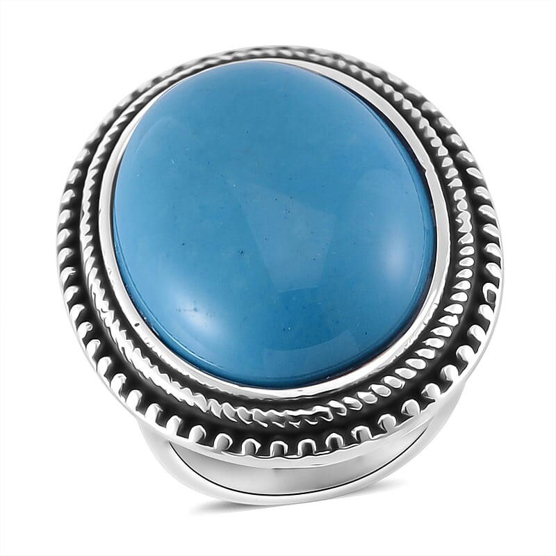 Sleeping Beauty Howlite 50.00 ctw Oval Ring in Stainless Steel (Size 7.0)