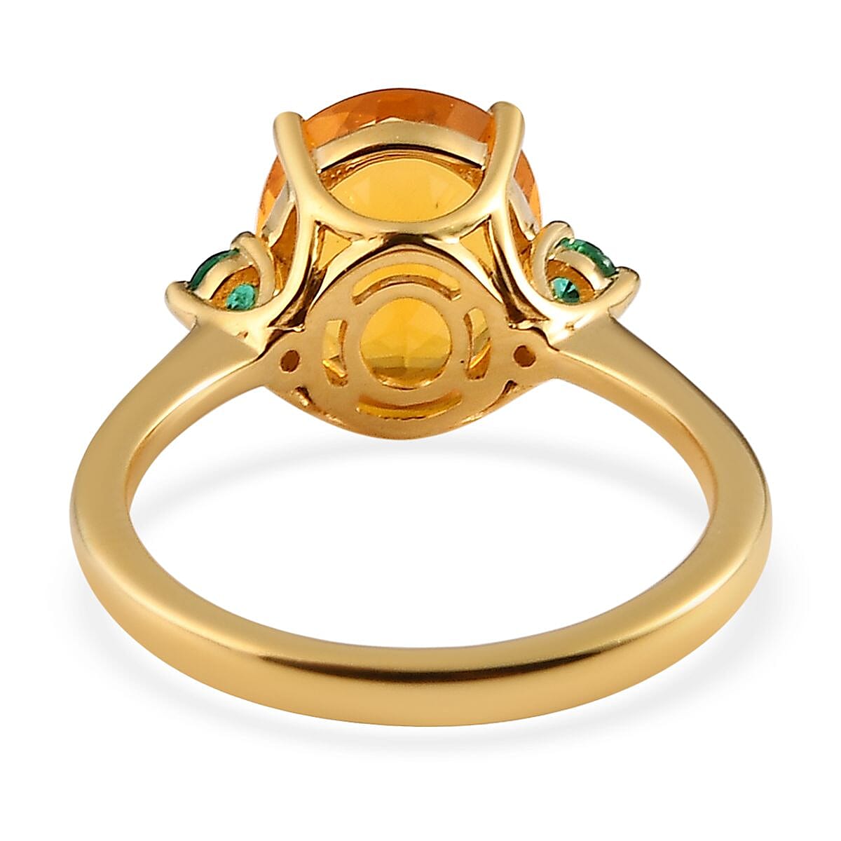 Premium BURITI Fire Opal and Boyaca Colombian Emerald Ring in Vermeil Yellow Gold Over Sterling Silver (Size 10.0) 2.75 ctw