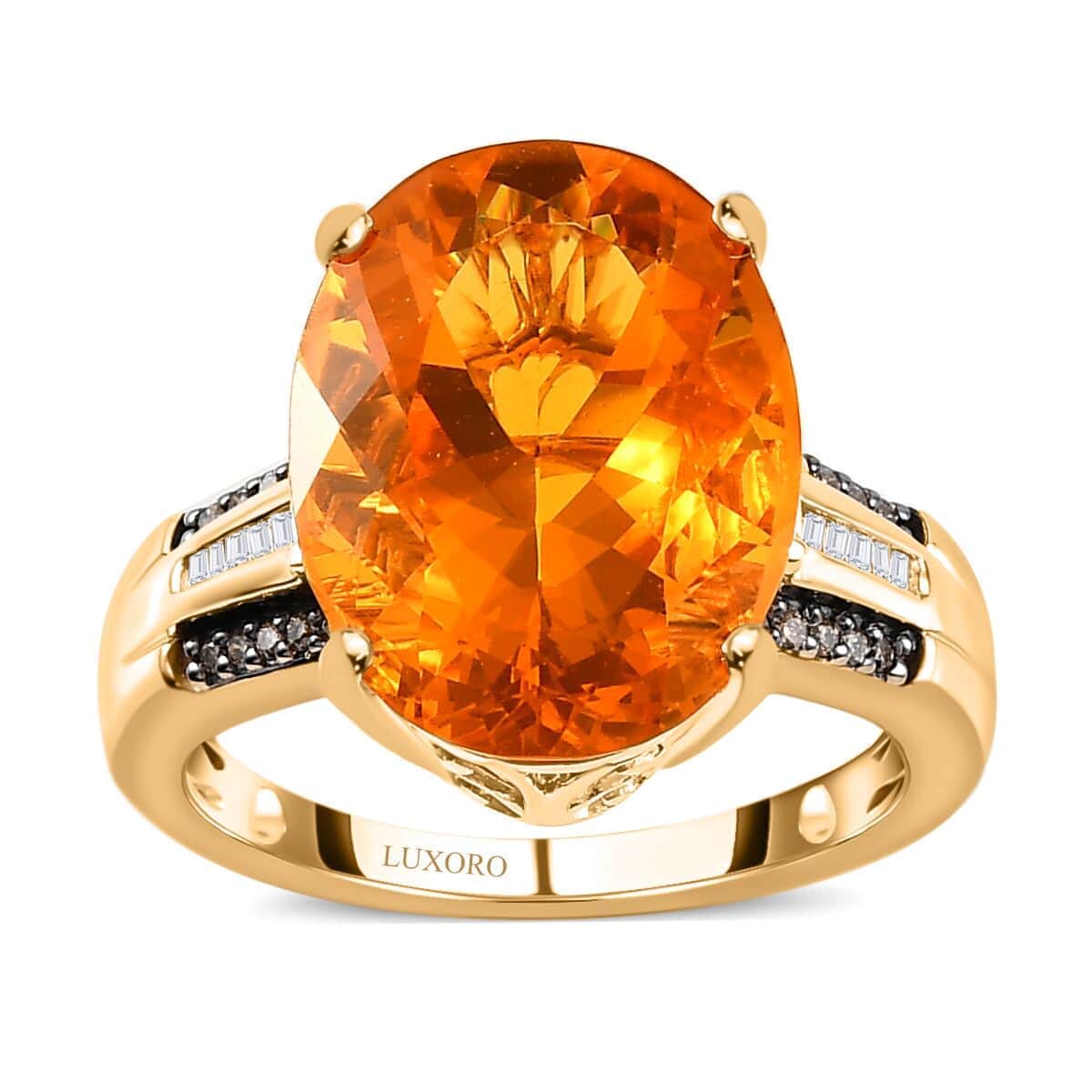 Luxoro 10K Yellow Gold Premium BURITI Fire Opal, Natural Champagne and White Diamond I3 Ring (Size 6.0) 5 Grams 6.55 ctw image number 0