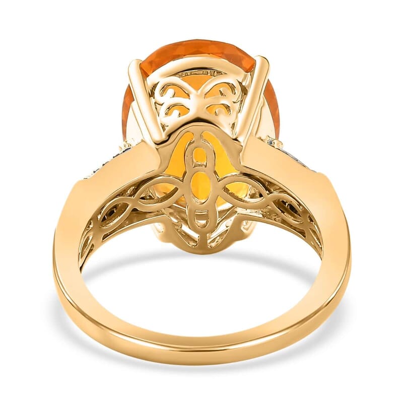 Luxoro 10K Yellow Gold Premium BURITI Fire Opal, Natural Champagne and White Diamond I3 Ring (Size 6.0) 5 Grams 6.55 ctw