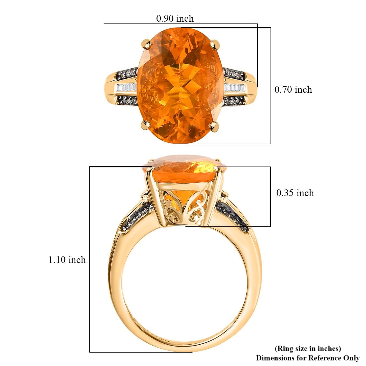 Luxoro 10K Yellow Gold Premium BURITI Fire Opal, Natural Champagne and White Diamond I3 Ring (Size 9.0) 5 Grams 6.55 ctw image number 5