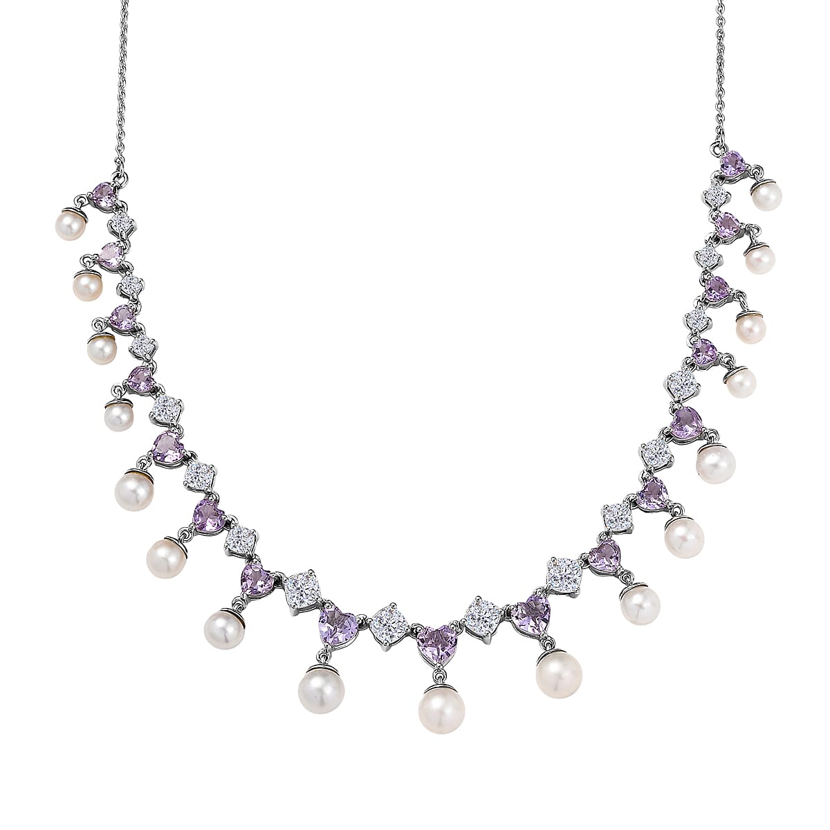 D'Joy Rose De France Amethyst and Multi Gemstone 12.20 ctw Necklace in Platinum Over Sterling Silver 18 Inches image number 0