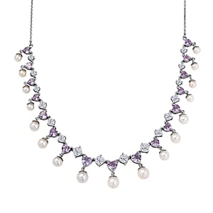 D'Joy Rose De France Amethyst and Multi Gemstone 12.20 ctw Necklace in Platinum Over Sterling Silver 18 Inches