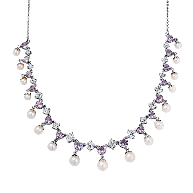 D'Joy Rose De France Aemthyst, Multi Gemstone Necklace in Platinum Over Sterling Silver 12.20 ctw (18 Inches)