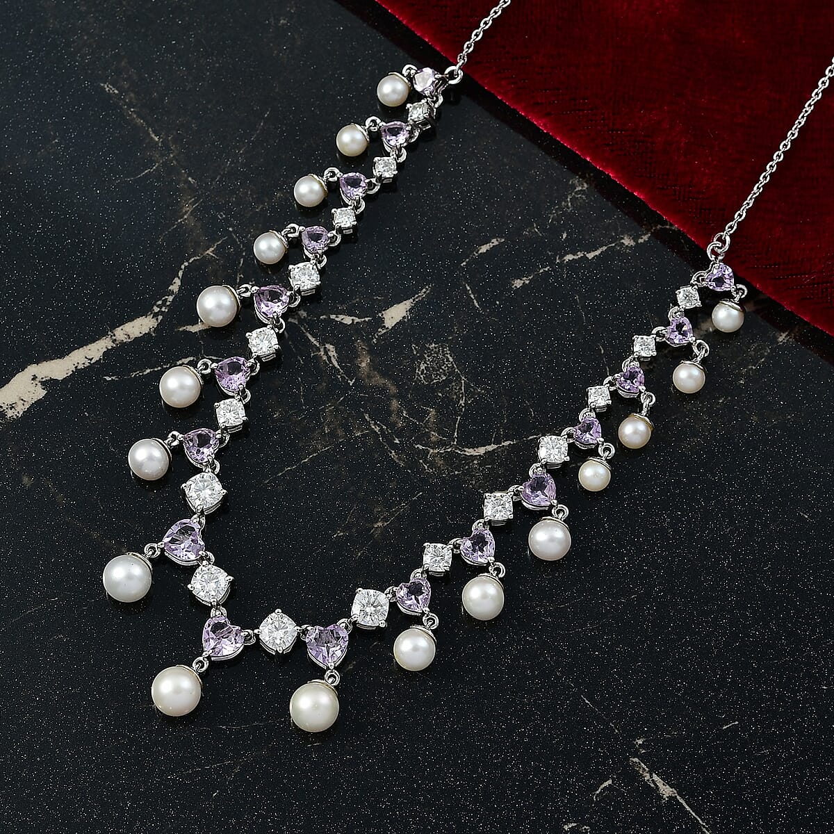 D'Joy Rose De France Amethyst and Multi Gemstone 12.20 ctw Necklace in Platinum Over Sterling Silver 18 Inches image number 1