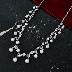 D'Joy Rose De France Aemthyst, Multi Gemstone Necklace in Platinum Over Sterling Silver 12.20 ctw (18 Inches)