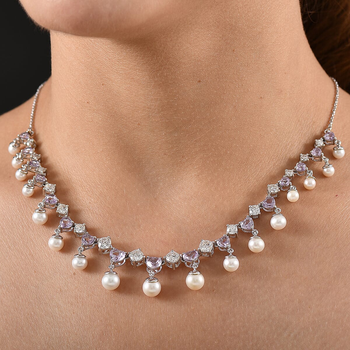 D'Joy Rose De France Amethyst and Multi Gemstone 12.20 ctw Necklace in Platinum Over Sterling Silver 18 Inches image number 2