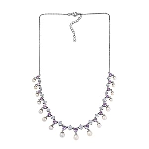 D'Joy Rose De France Aemthyst, Multi Gemstone Necklace in Platinum Over Sterling Silver 12.20 ctw (18 Inches)