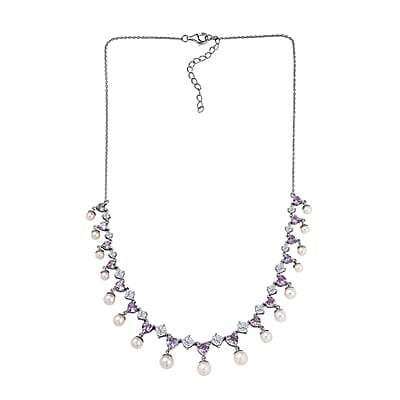 D'Joy Rose De France Aemthyst, Multi Gemstone Necklace in Platinum Over Sterling Silver 12.20 ctw (18 Inches)