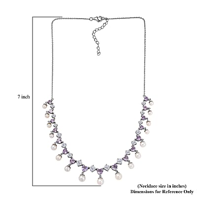 D'Joy Rose De France Aemthyst, Multi Gemstone Necklace in Platinum Over Sterling Silver 12.20 ctw (18 Inches)