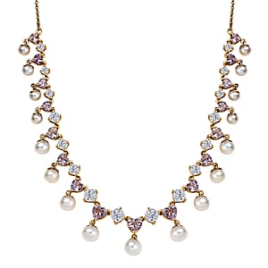 D'Joy Rose De France Amethyst and Multi Gemstone 12.20 ctw Necklace in Vermeil Yellow Gold Over Sterling Silver 18 Inches
