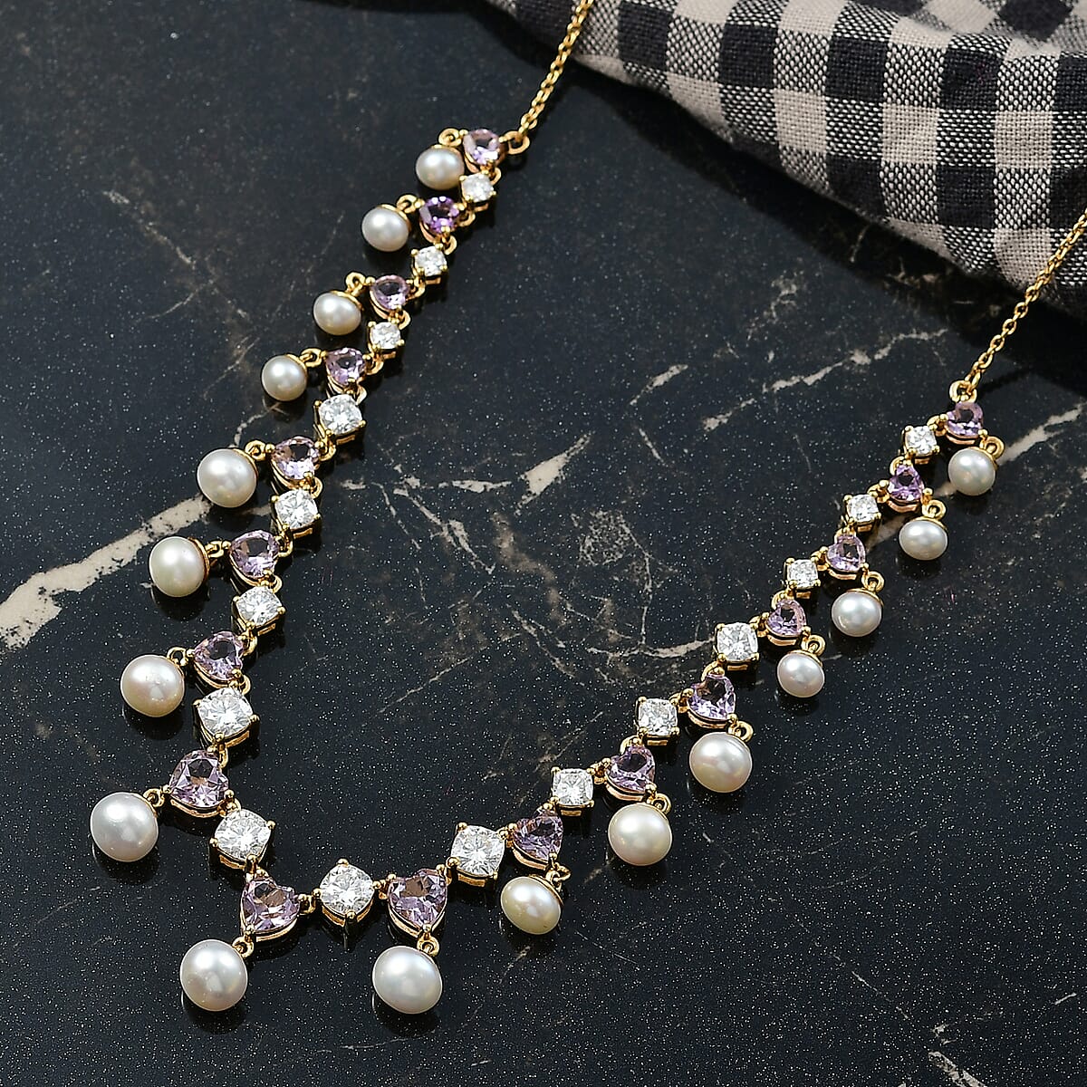 D'Joy Rose De France Amethyst and Multi Gemstone 12.20 ctw Necklace in Vermeil Yellow Gold Over Sterling Silver 18 Inches image number 1