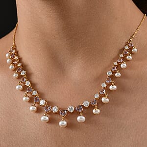 D'Joy Rose De France Amethyst and Multi Gemstone 12.20 ctw Necklace in Vermeil Yellow Gold Over Sterling Silver 18 Inches