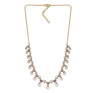 D'Joy Rose De France Amethyst and Multi Gemstone 12.20 ctw Necklace in Vermeil Yellow Gold Over Sterling Silver 18 Inches
