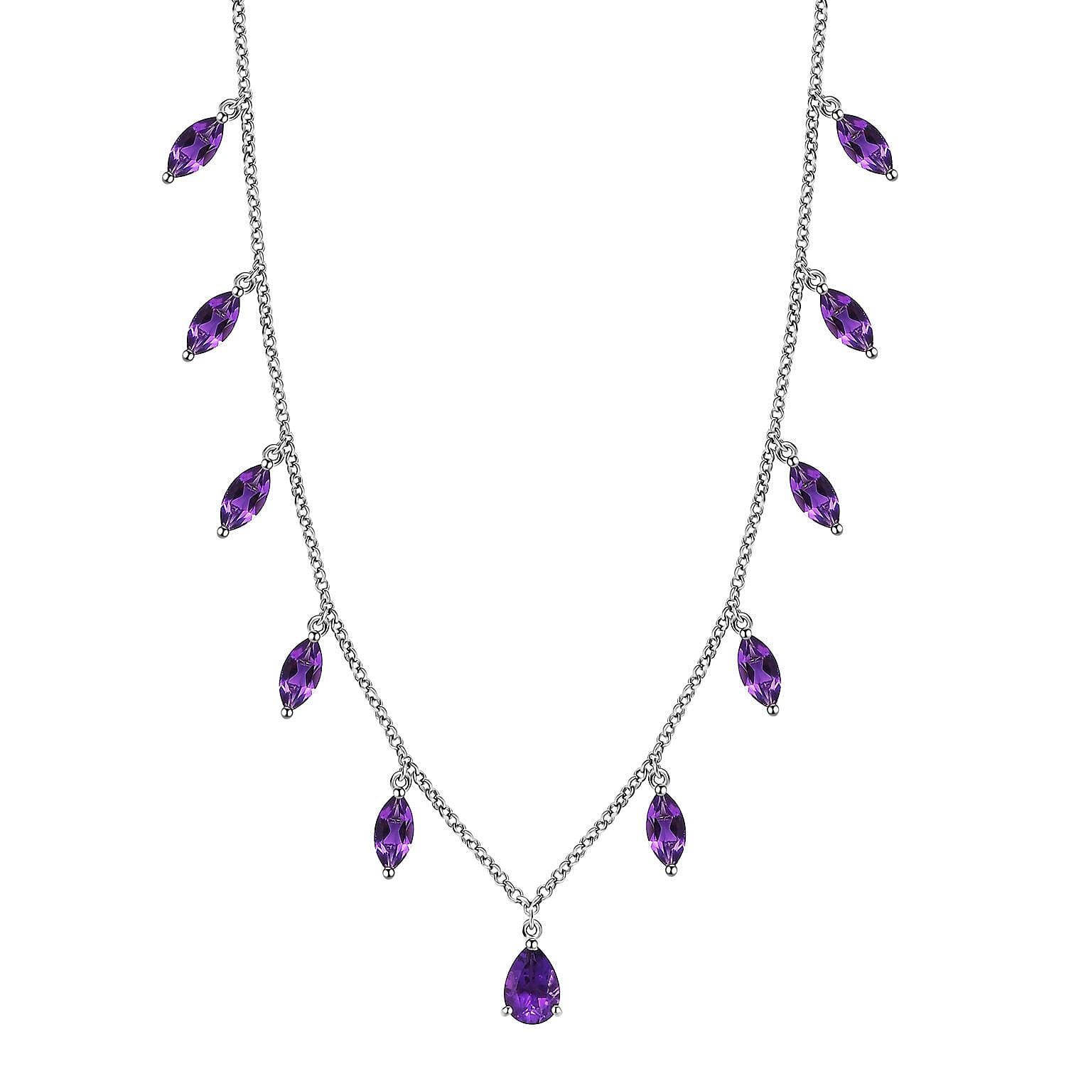 African Amethyst Station Necklace 18 Inches in Platinum Over Sterling Silver 5.80 ctw
