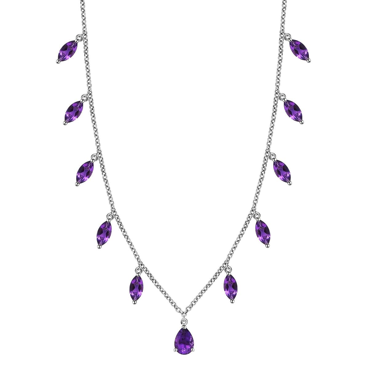 African Amethyst Station Necklace 18 Inches in Platinum Over Sterling Silver 5.80 ctw image number 0