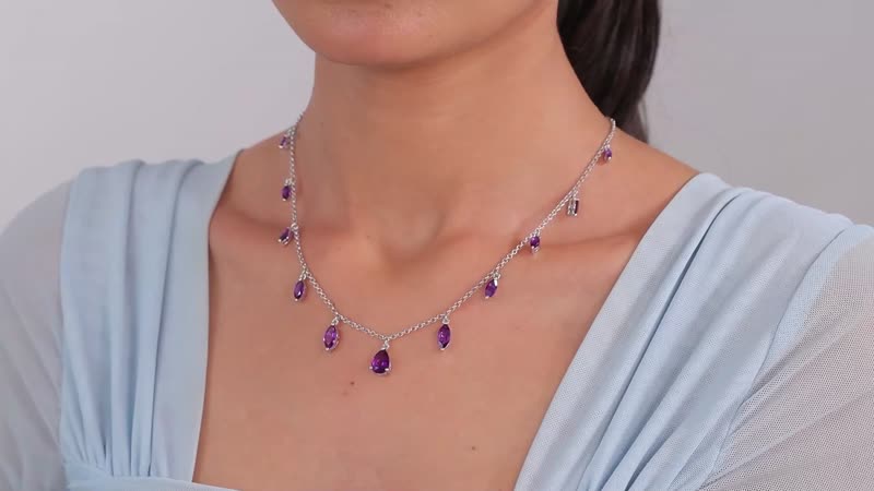 African Amethyst Station Necklace (18 Inches) in Vermeil YG Over Sterling Silver 5.80 ctw