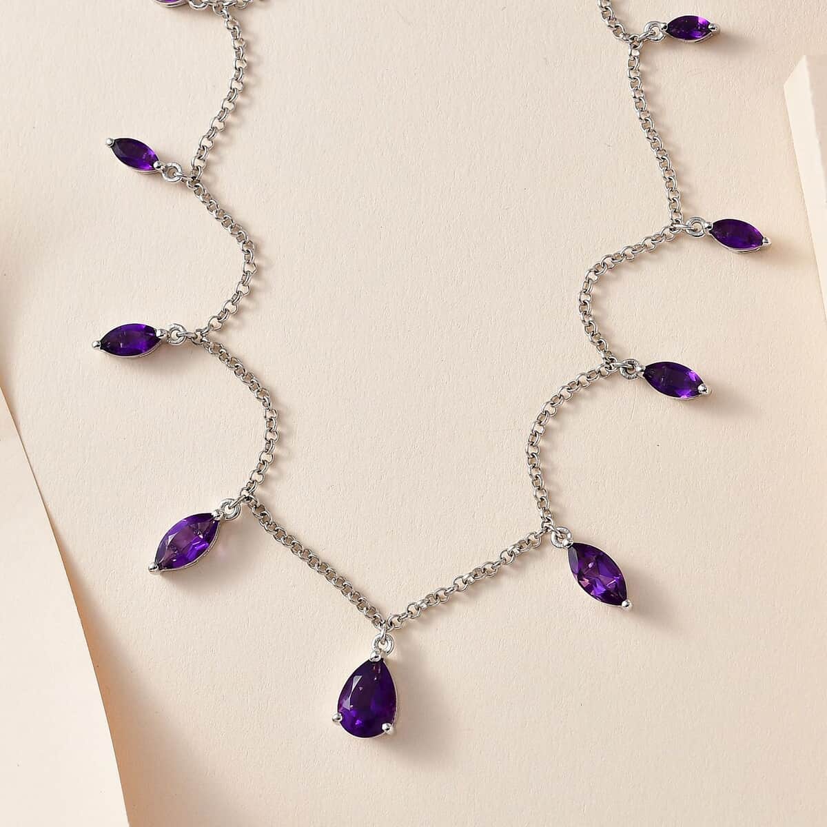 African Amethyst Station Necklace 18 Inches in Platinum Over Sterling Silver 5.80 ctw image number 1
