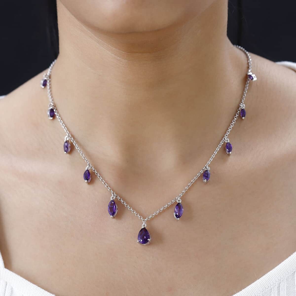 African Amethyst Station Necklace 18 Inches in Platinum Over Sterling Silver 5.80 ctw image number 2