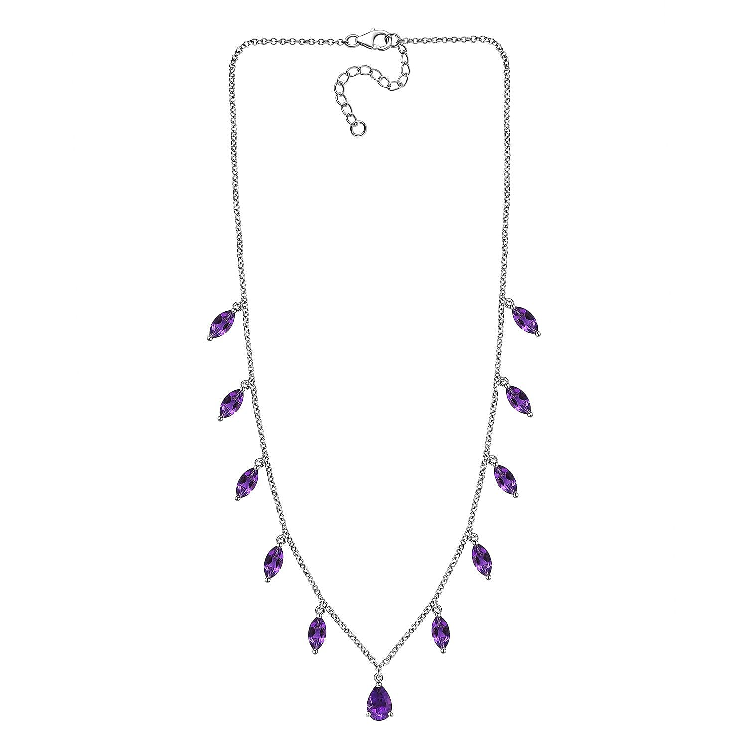 African Amethyst Station Necklace 18 Inches in Platinum Over Sterling Silver 5.80 ctw