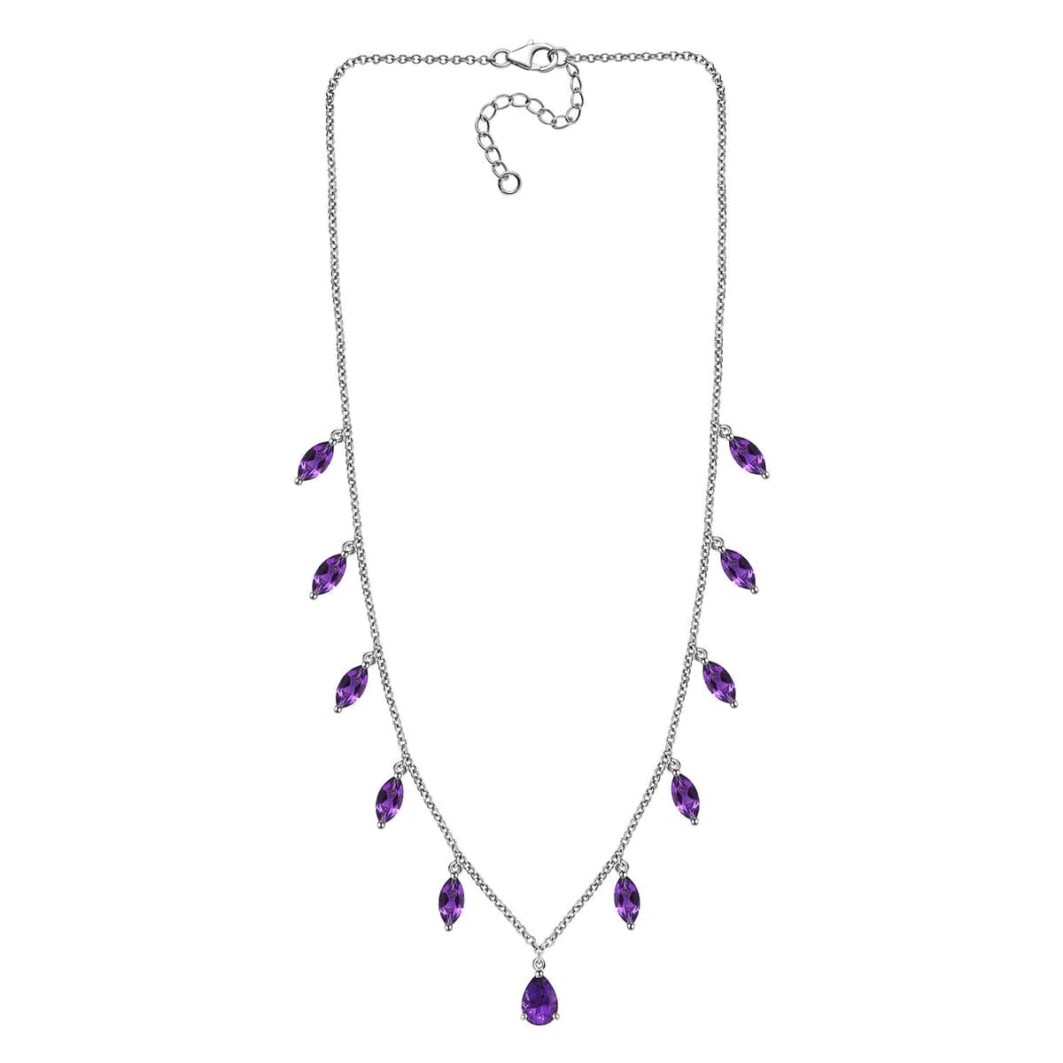 African Amethyst Station Necklace 18 Inches in Platinum Over Sterling Silver 5.80 ctw image number 3