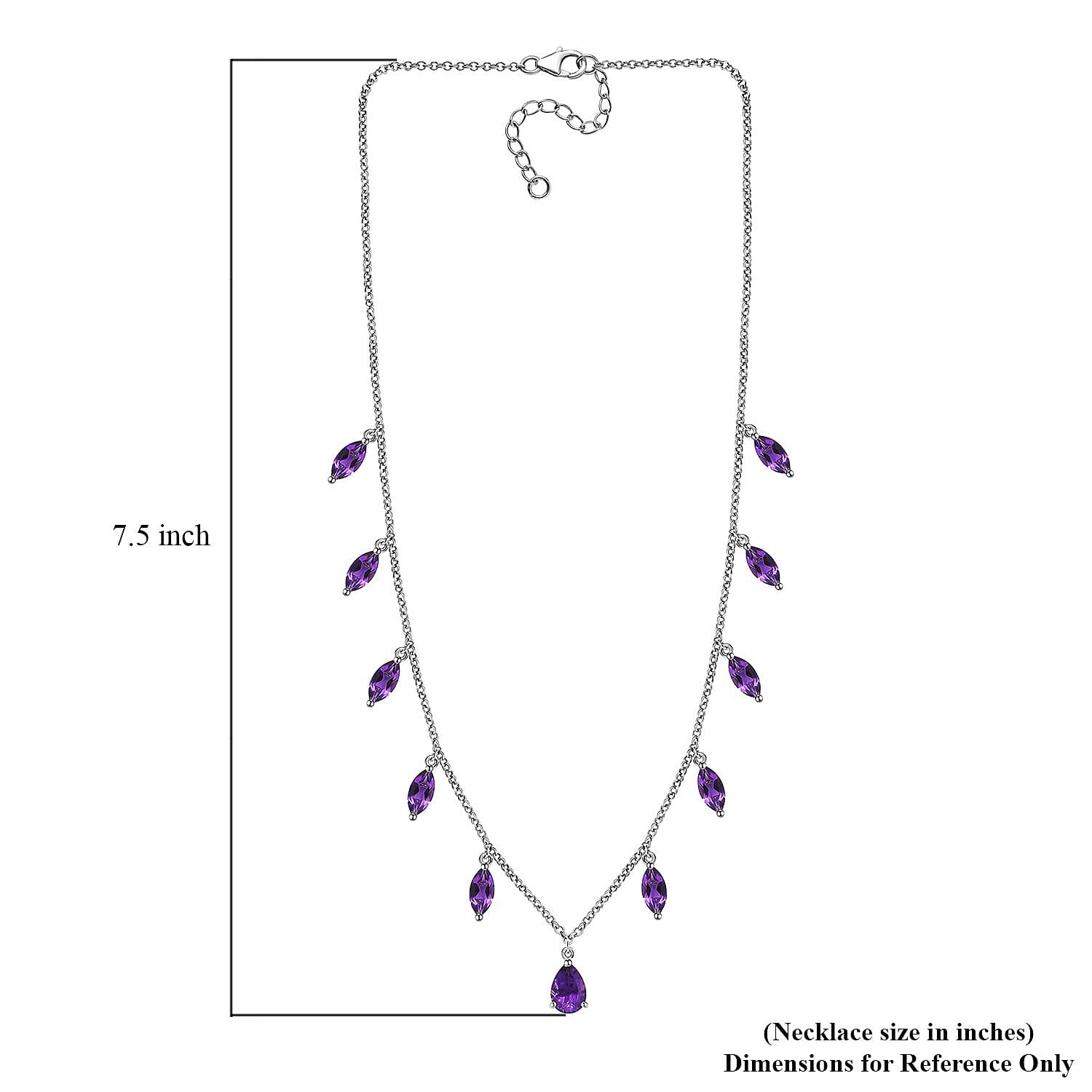 African Amethyst Station Necklace 18 Inches in Platinum Over Sterling Silver 5.80 ctw