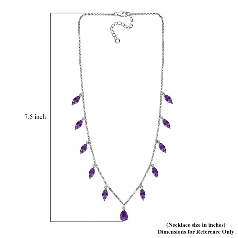 African Amethyst Station Necklace 18 Inches in Platinum Over Sterling Silver 5.80 ctw