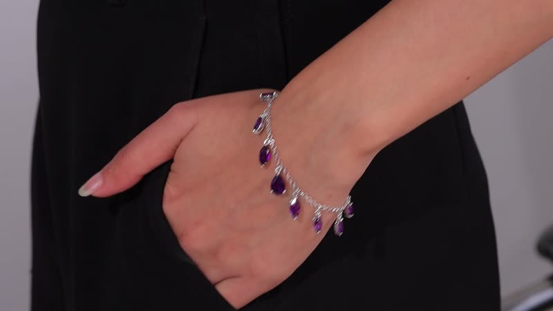 African Amethyst Station Charm Bracelet in Platinum Over Sterling Silver (7.25 In) 5.80 ctw