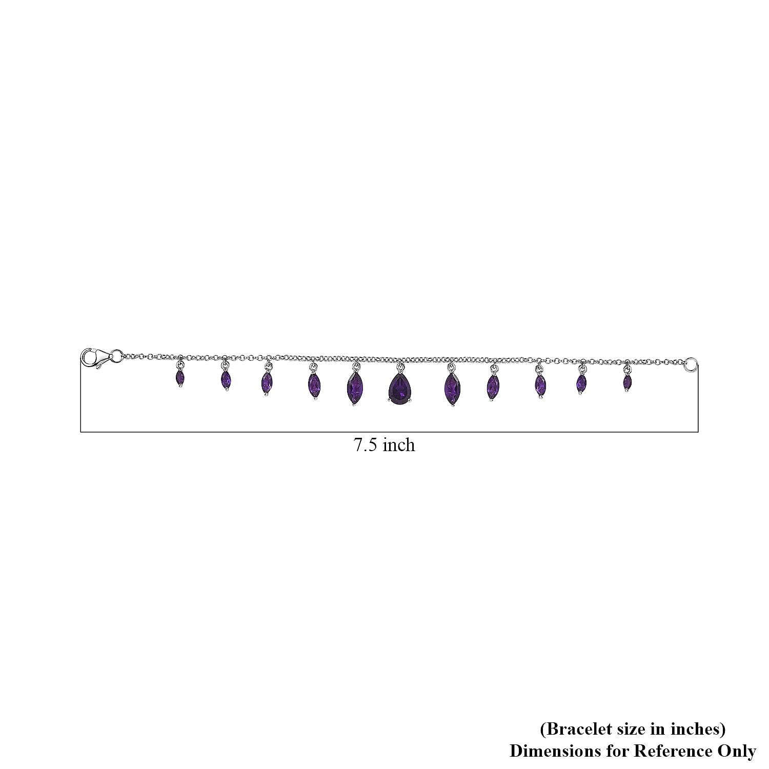 African Amethyst Station Charm Bracelet in Platinum Over Sterling Silver (7.25 In) 5.80 ctw
