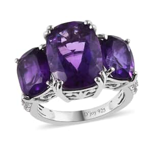 African Amethyst and White Zircon Trilogy Ring in Platinum Over Sterling Silver (Size 10.0) 10.00 ctw