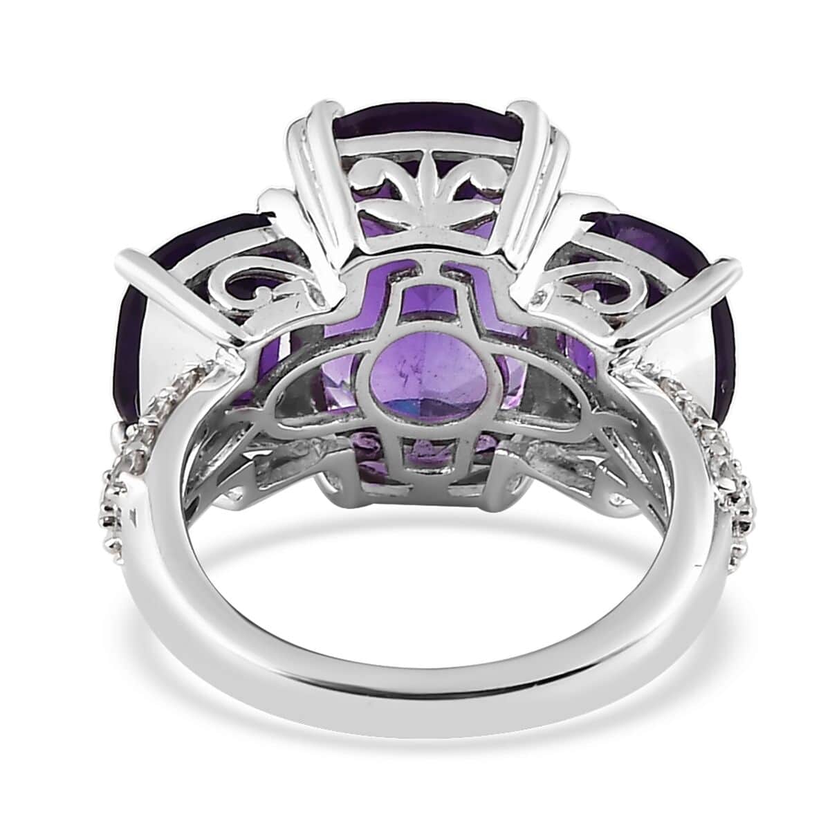 African Amethyst and White Zircon Trilogy Ring in Platinum Over Sterling Silver (Size 10.0) 10.00 ctw image number 4