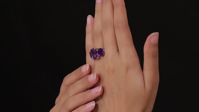 African Amethyst and White Zircon Trilogy Ring in Platinum Over Sterling Silver (Size 10.0) 10.00 ctw