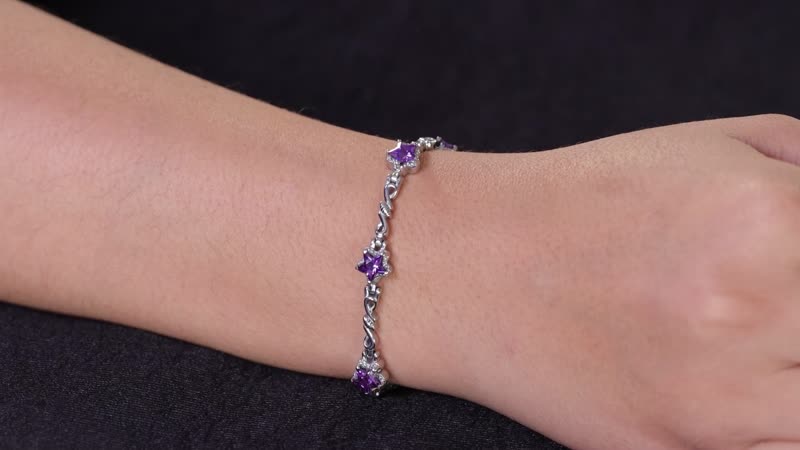 Simulated Blue Diamond Station Bracelet in Stainless Steel (7.00 In) 6.75 ctw