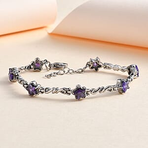 Simulated Blue Diamond Station Bracelet in Stainless Steel (7.00 In) 6.75 ctw