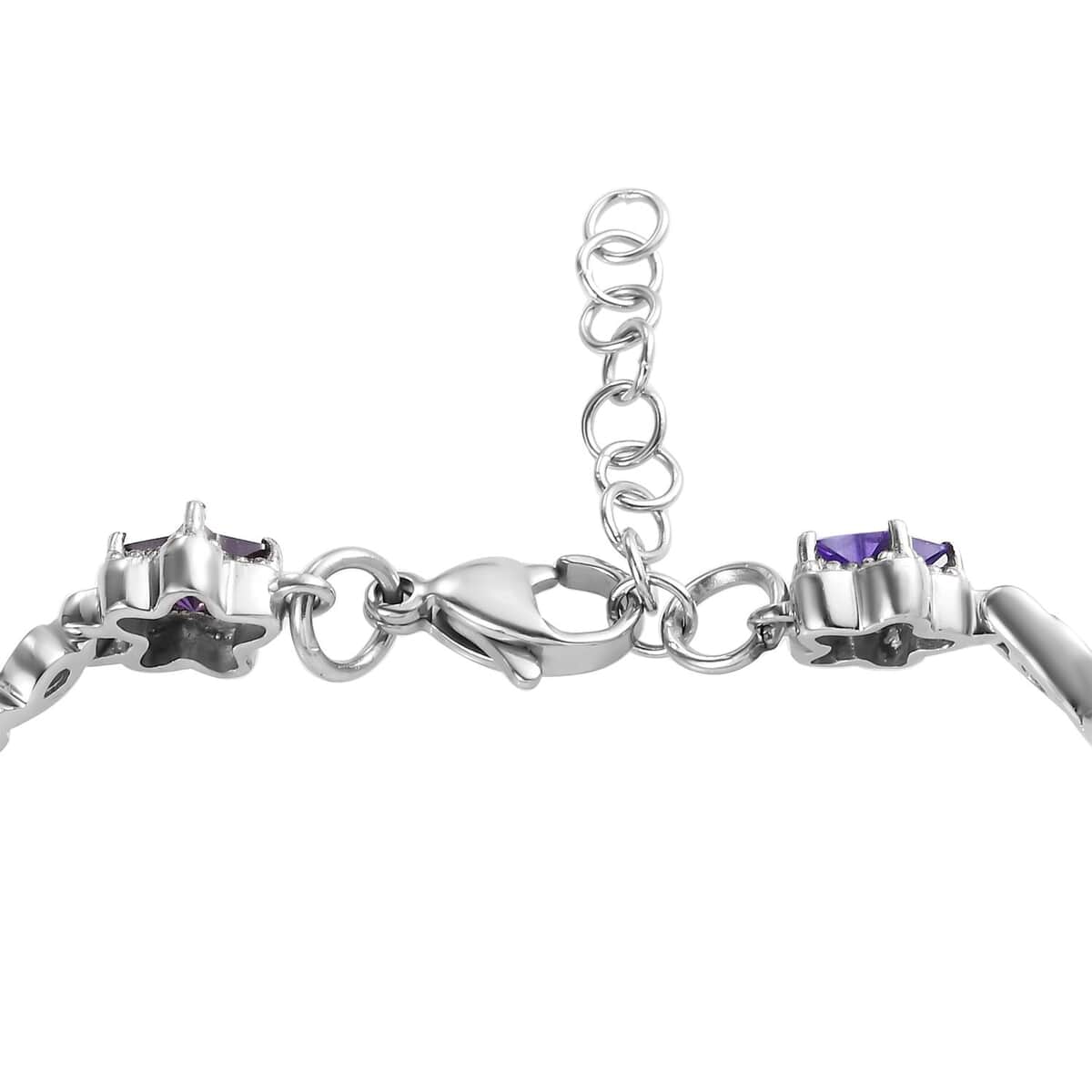 Simulated Blue Diamond Station Bracelet in Stainless Steel (7.00 In) 6.75 ctw image number 3