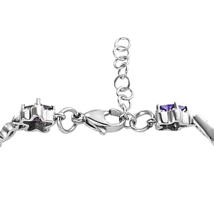 Simulated Blue Diamond Station Bracelet in Stainless Steel (7.00 In) 6.75 ctw