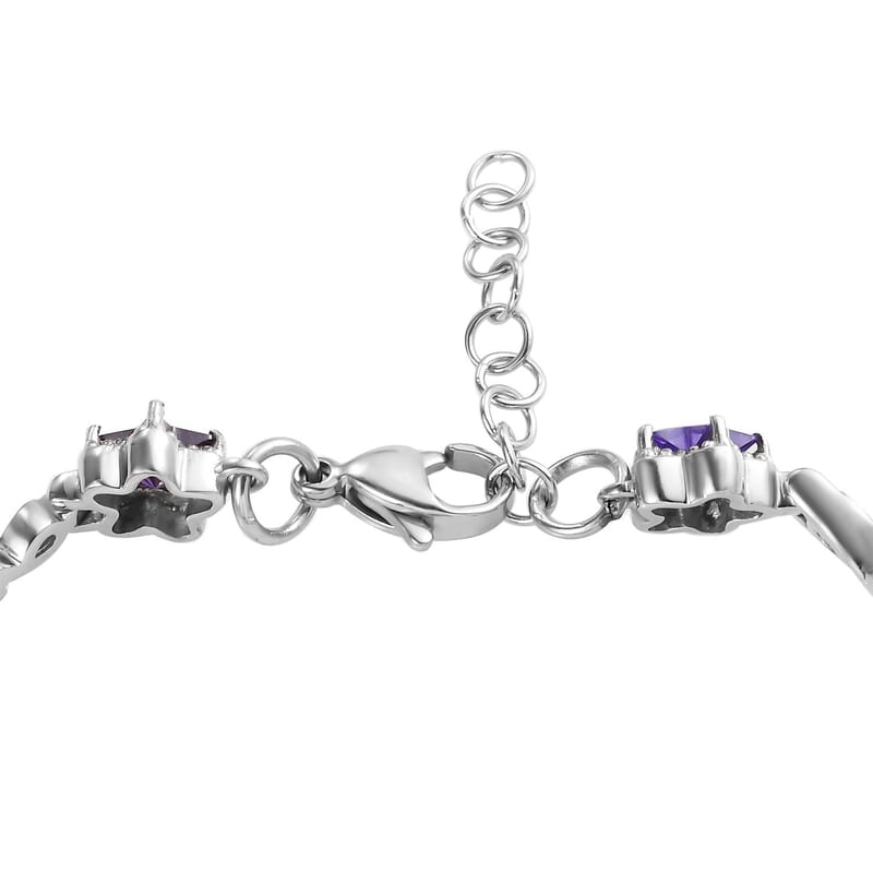 Simulated Blue Diamond Station Bracelet in Stainless Steel (7.00 In) 6.75 ctw