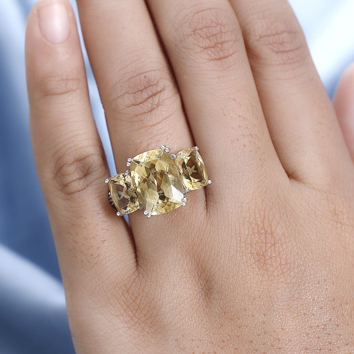 Brazilian Citrine and White Zircon 10.20 ctw Trilogy Ring in Platinum Over Sterling Silver (Size 8.0) image number 2