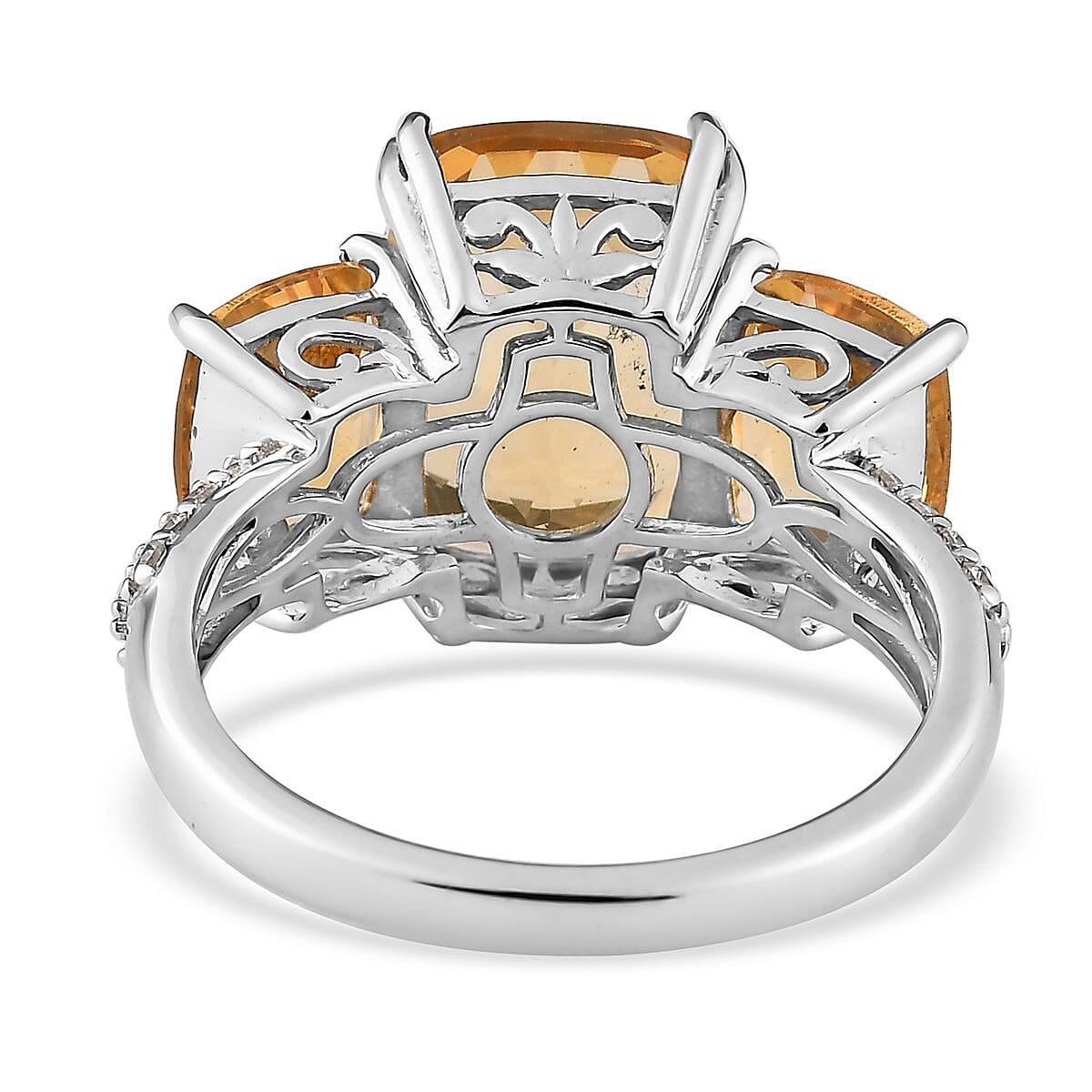 Brazilian Citrine and White Zircon 10.20 ctw Trilogy Ring in Platinum Over Sterling Silver (Size 8.0) image number 4