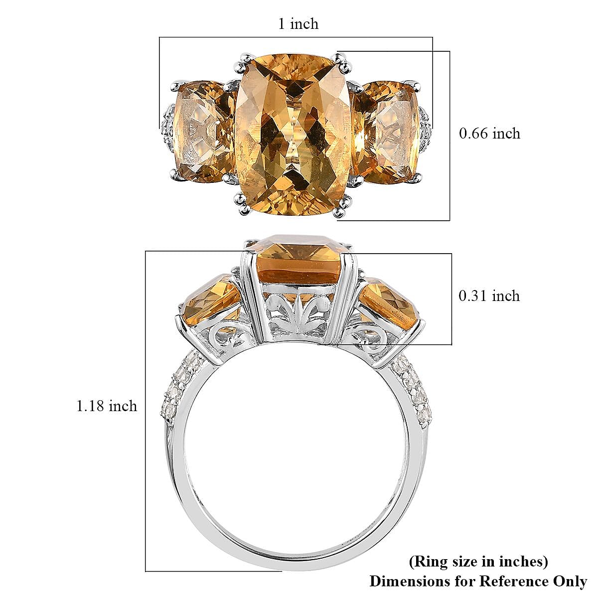 Brazilian Citrine and White Zircon 10.20 ctw Trilogy Ring in Platinum Over Sterling Silver (Size 8.0) image number 5