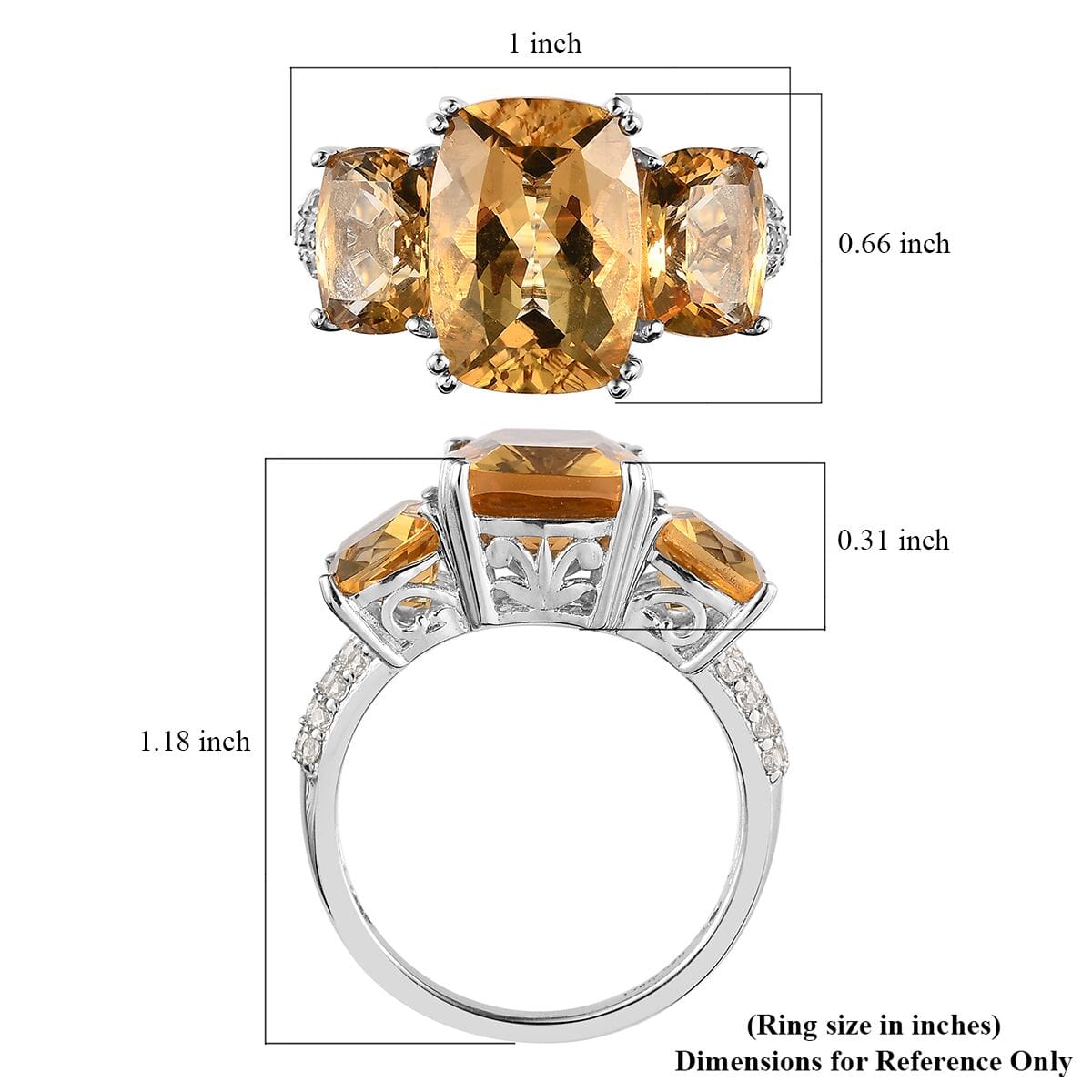 Brazilian Citrine and White Zircon 10.20 ctw Trilogy Ring in Platinum Over Sterling Silver (Size 9.0) image number 5
