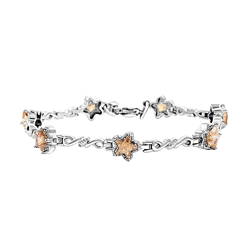 Simulated Champagne Diamond Bracelet in Stainless Steel (7.00 In) 7.15 ctw