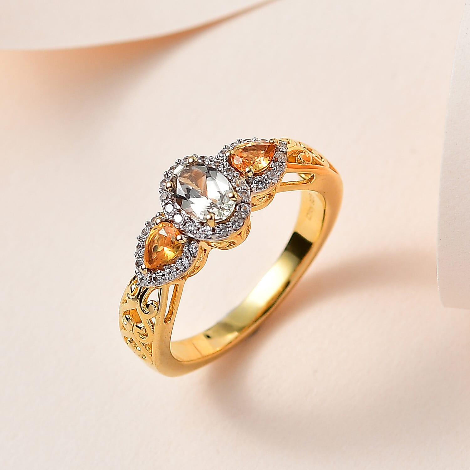 AAA Turkizite, Madagascar Yellow Sapphire and White Zircon Halo Ring in Vermeil Yellow Gold Over Sterling Silver (Size 5.0) 1.10 ctw