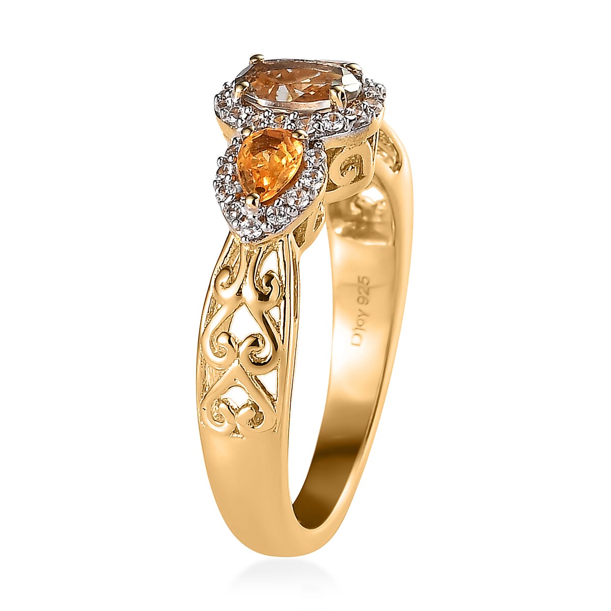 AAA Turkizite, Madagascar Yellow Sapphire and White Zircon Halo Ring in Vermeil Yellow Gold Over Sterling Silver (Size 5.0) 1.10 ctw
