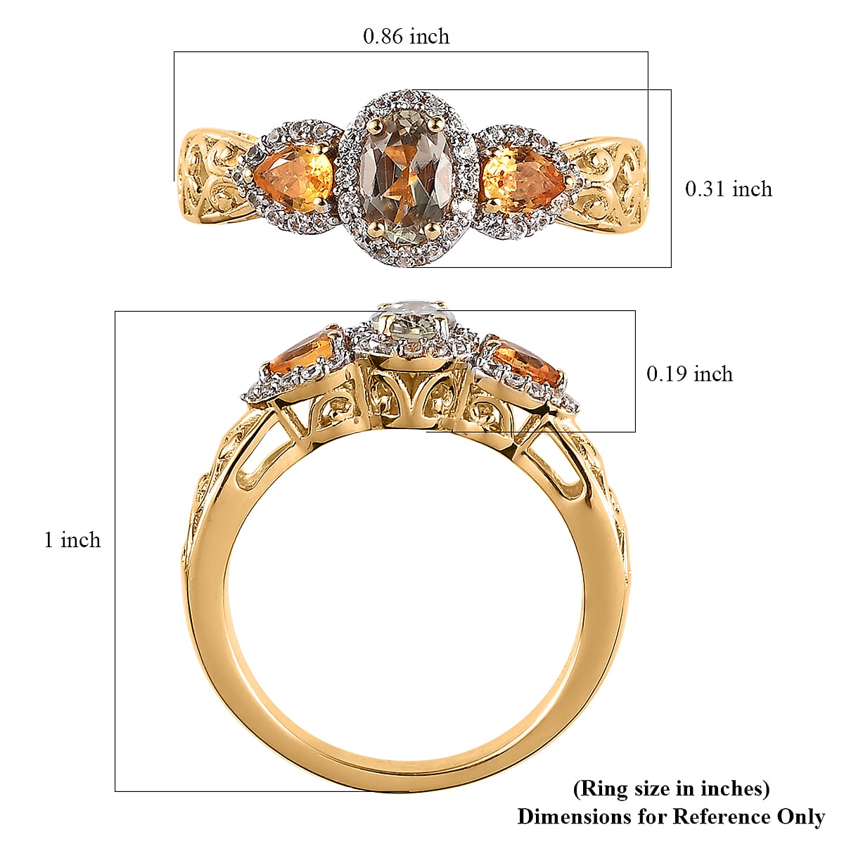 AAA Turkizite, Madagascar Yellow Sapphire and White Zircon Halo Ring in Vermeil Yellow Gold Over Sterling Silver (Size 5.0) 1.10 ctw