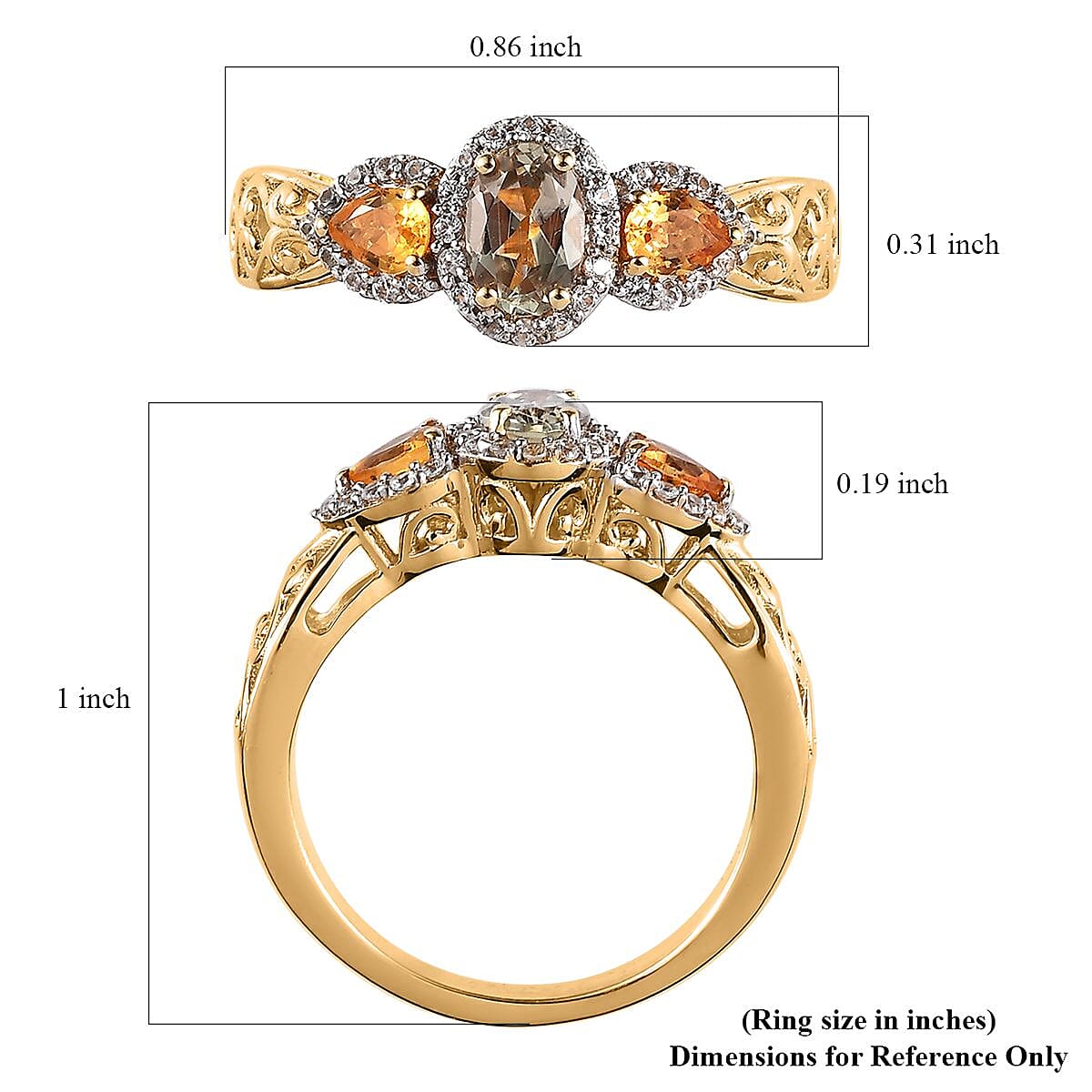 AAA Turkizite, Madagascar Yellow Sapphire and White Zircon 1.10 ctw Halo Ring in Vermeil Yellow Gold Over Sterling Silver (Size 8.0) image number 5