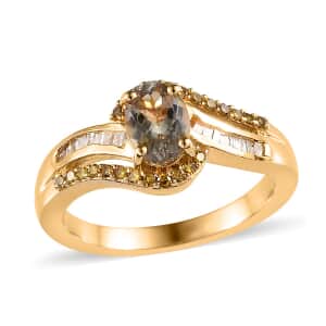 AAA Turkizite, Yellow and White Diamond Ring in Vermeil Yellow Gold Over Sterling Silver (Size 10.0) 1.10 ctw