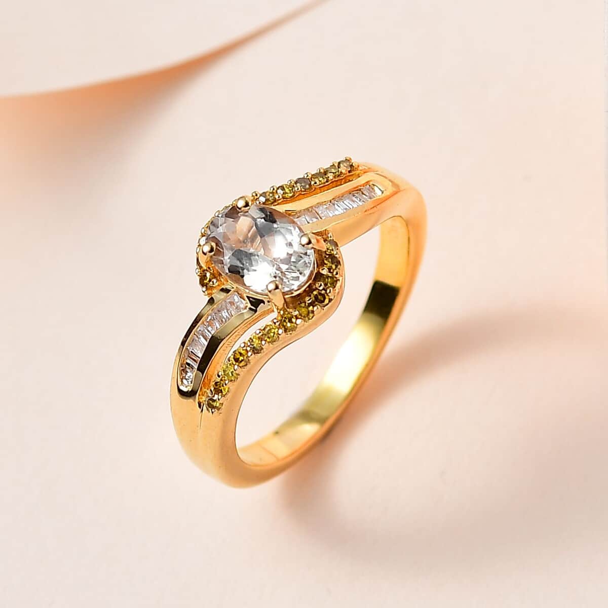 AAA Turkizite, Yellow and White Diamond Ring in Vermeil Yellow Gold Over Sterling Silver (Size 10.0) 1.10 ctw image number 1